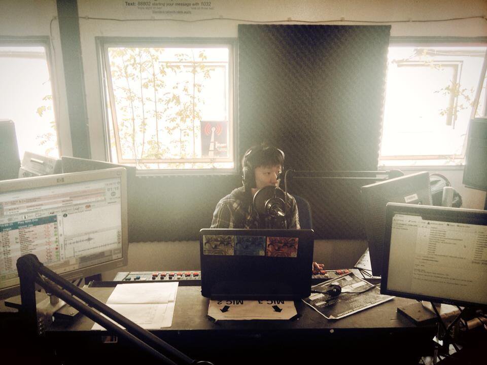 Presenter in the studio with sepia tones
